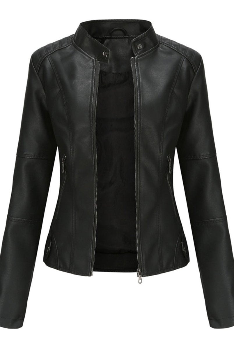 Irene | Chaqueta Motera Mujer de Polipiel Cuello Mao Cremallera