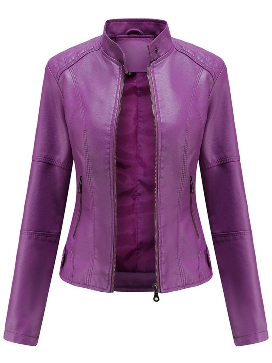Irene | Chaqueta Motera Mujer de Polipiel Cuello Mao Cremallera