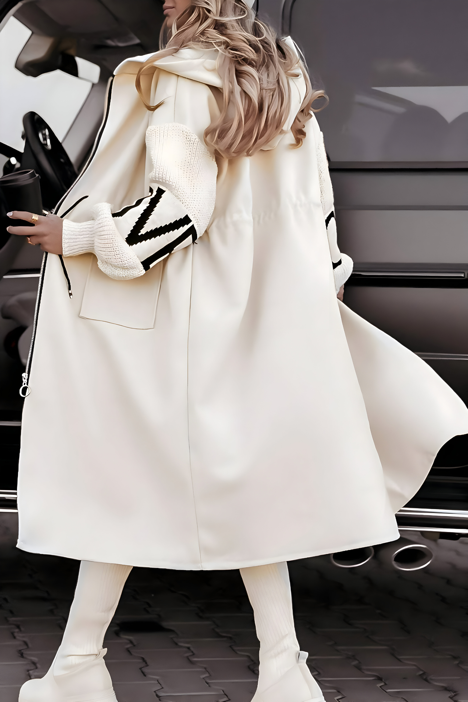 Irene | Parka Largo con Capucha Mujer Mangas de Punto Oversize