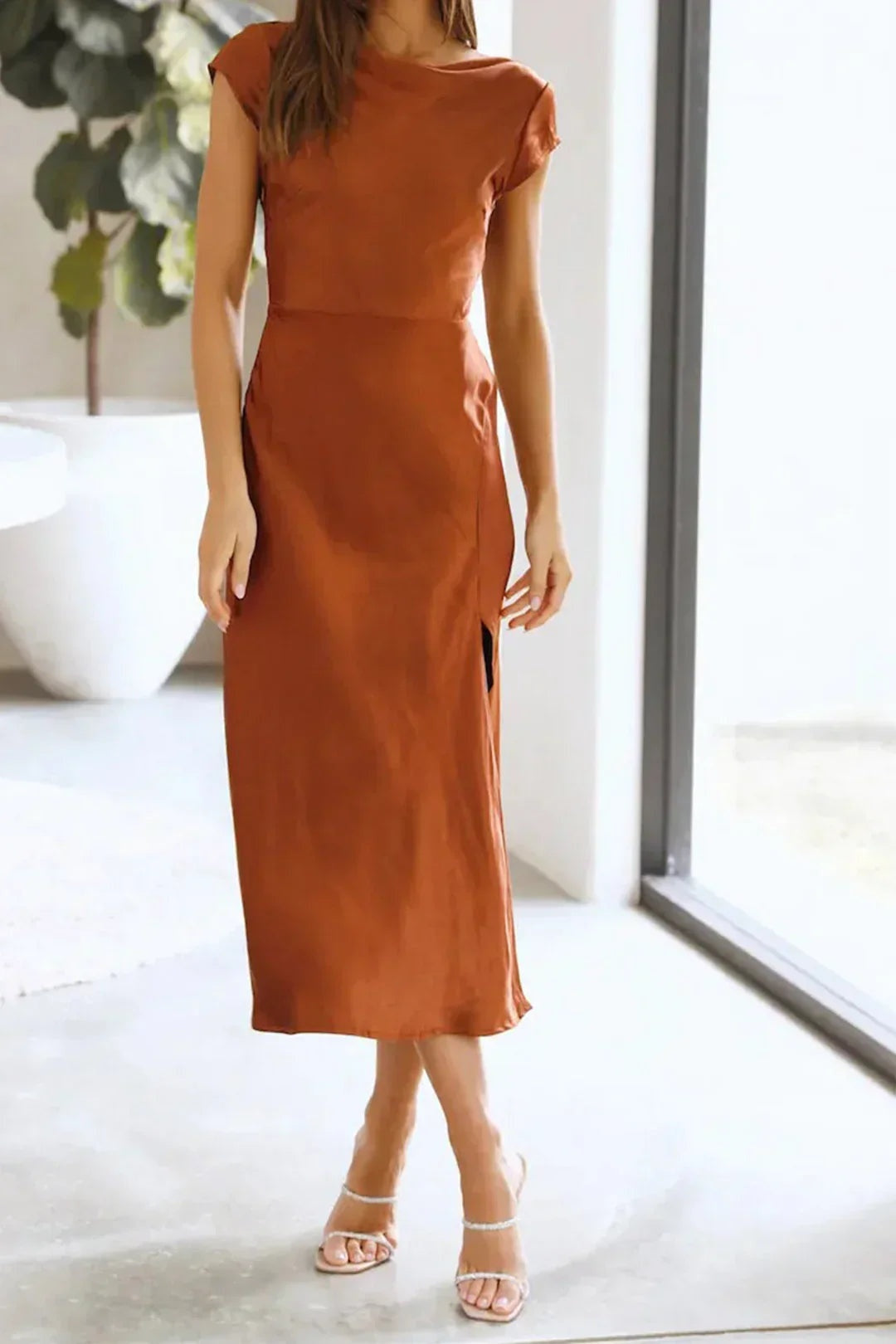 Irene | Vestido de Fiesta Midi Lencero Mujer Manga Corta