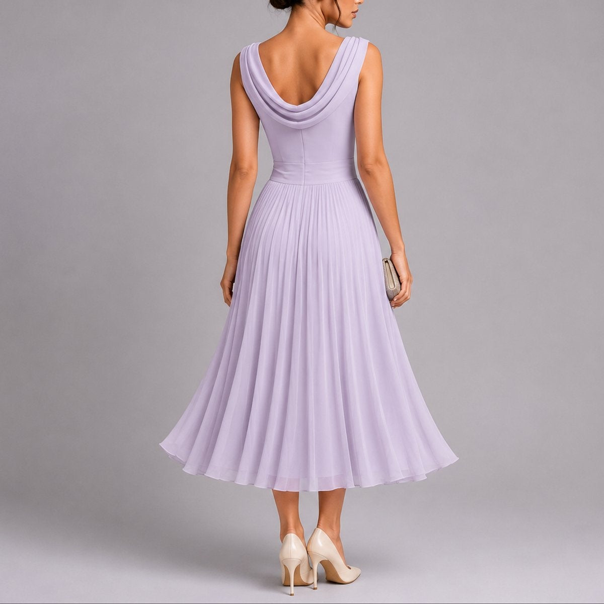 Irene | Vestido Midi Plisado de Invitada Otoño Mujer Sin Mangas