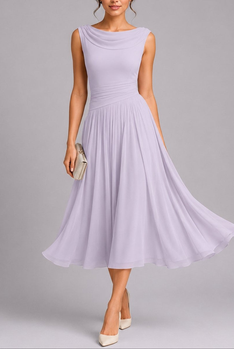 Irene | Vestido Midi Plisado de Invitada Otoño Mujer Sin Mangas