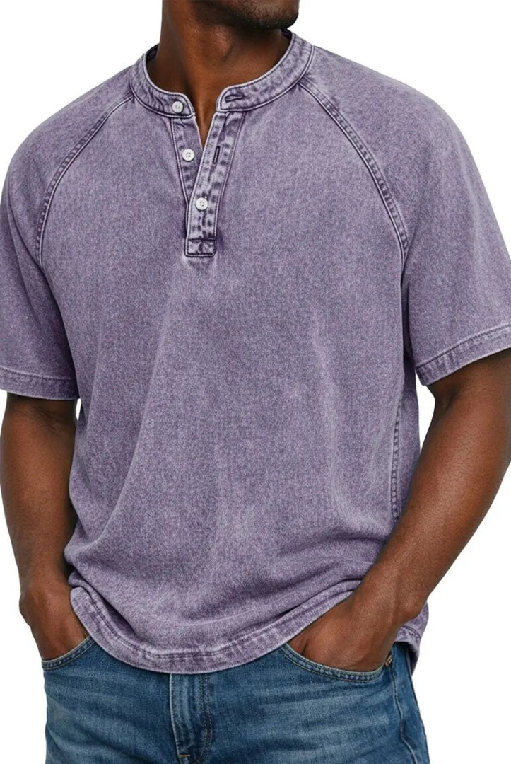 Iván | Camiseta Henley de Manga Corta Hombre Estilo Vintage