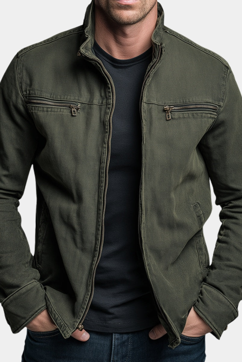 Iván | Cazadora Militar de Algodón Hombre Cuello Alzado Multibolsillos