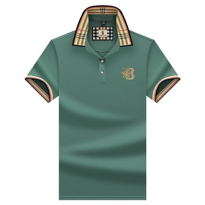 Iván | Polo Blanco Hombre Cuello Cuadros Bordado