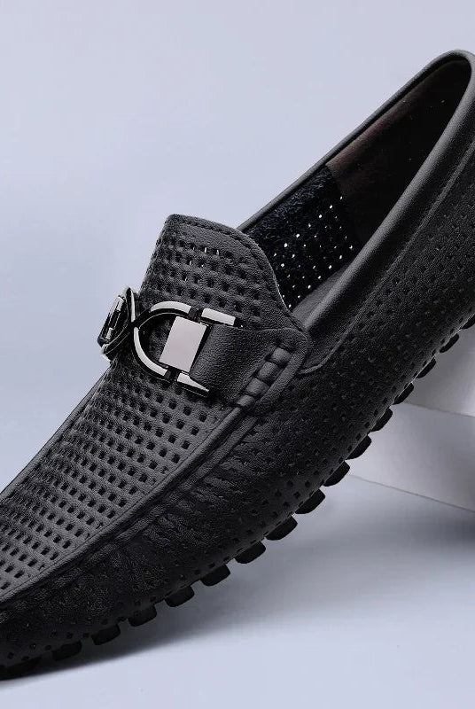 Javier | Mocasines de Cuero Perforado Hombre Hebilla Metal