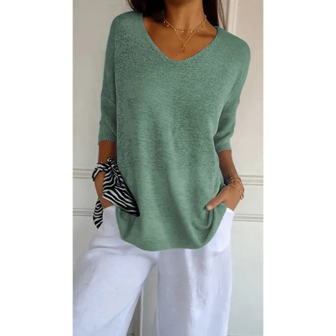 Jersey de Punto con Escote V Mujer Manga Tres Cuartos