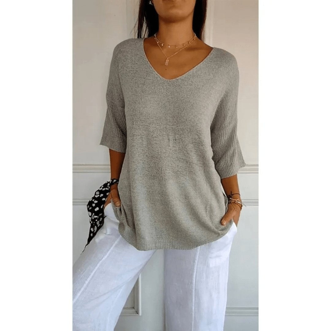Jersey de Punto con Escote V Mujer Manga Tres Cuartos