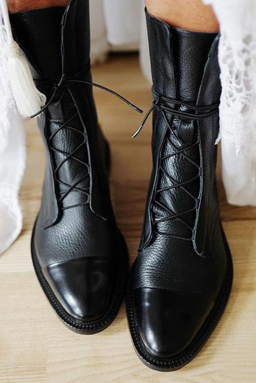 Jimena | Botas Planas de Piel con Cordones Mujer Caña Media
