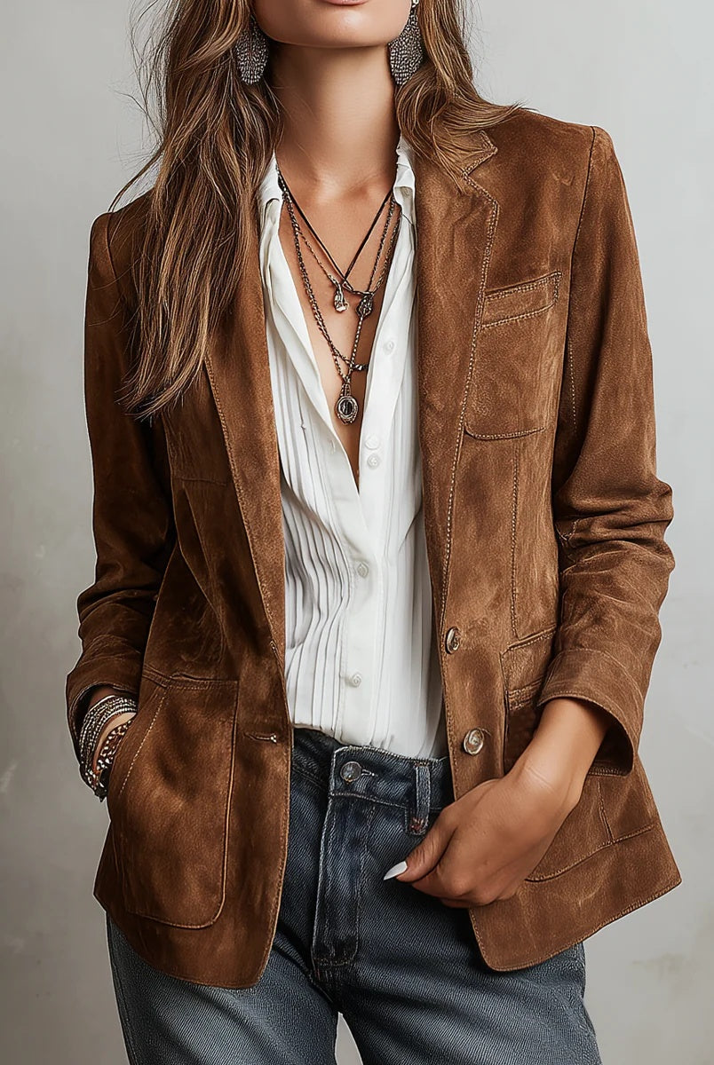 Jimena | Chaqueta de Ante Mujer Solapa Bolsillos Manga Larga