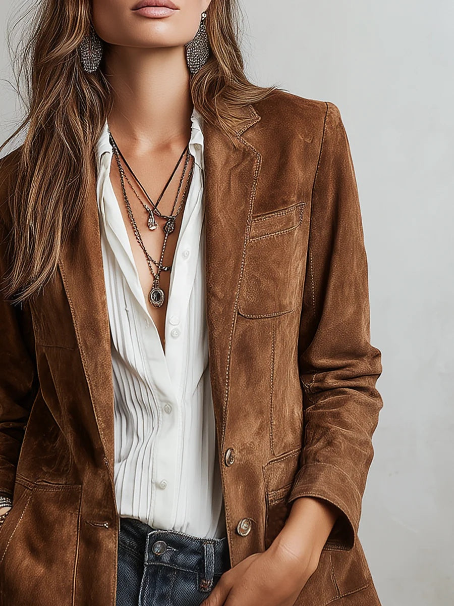 Jimena | Chaqueta de Ante Mujer Solapa Bolsillos Manga Larga