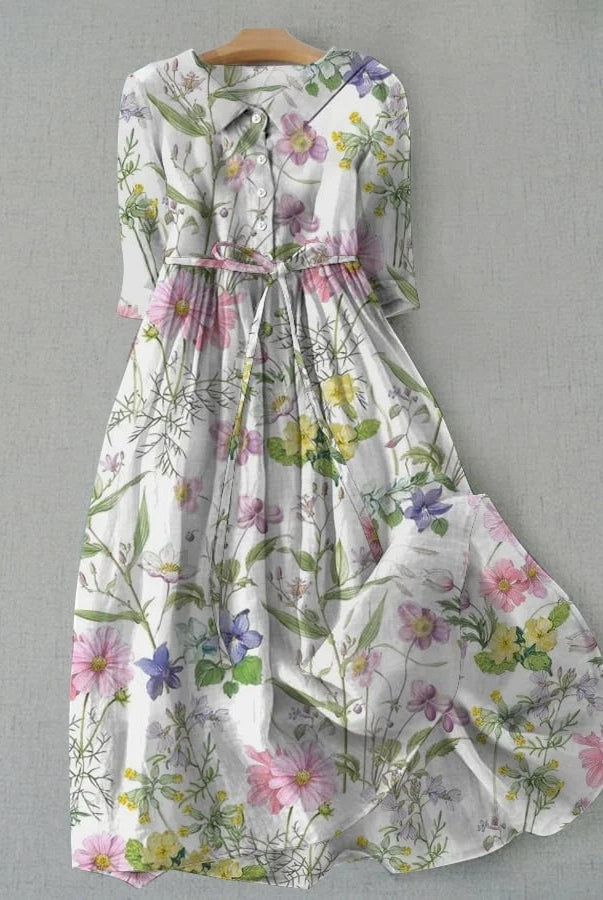 Jimena | Vestido Largo Camisero Floral Mujer Cinturón