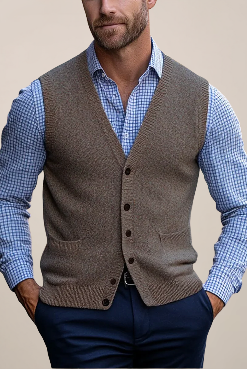 Koldo | Gilet de Punto con Botones Hombre Cuello V Bolsillos