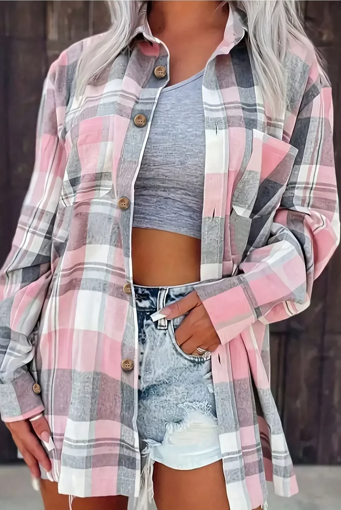 Laia | Camisa de Cuadros Oversize Mujer Manga Larga Bolsillo