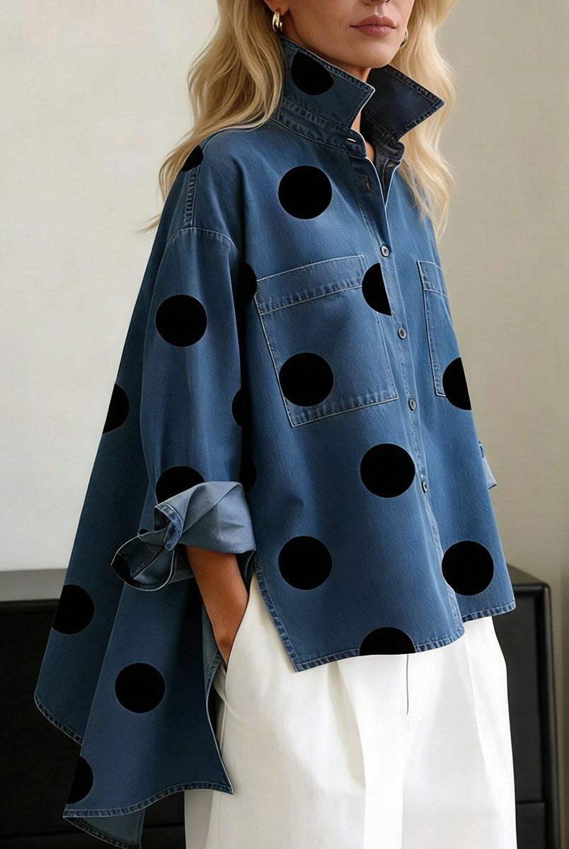 Laia | Camisa Vaquera Oversize Mujer de Lunares Manga Larga