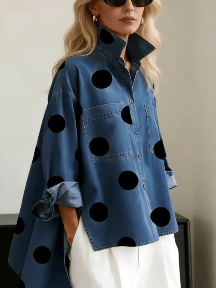 Laia | Camisa Vaquera Oversize Mujer de Lunares Manga Larga