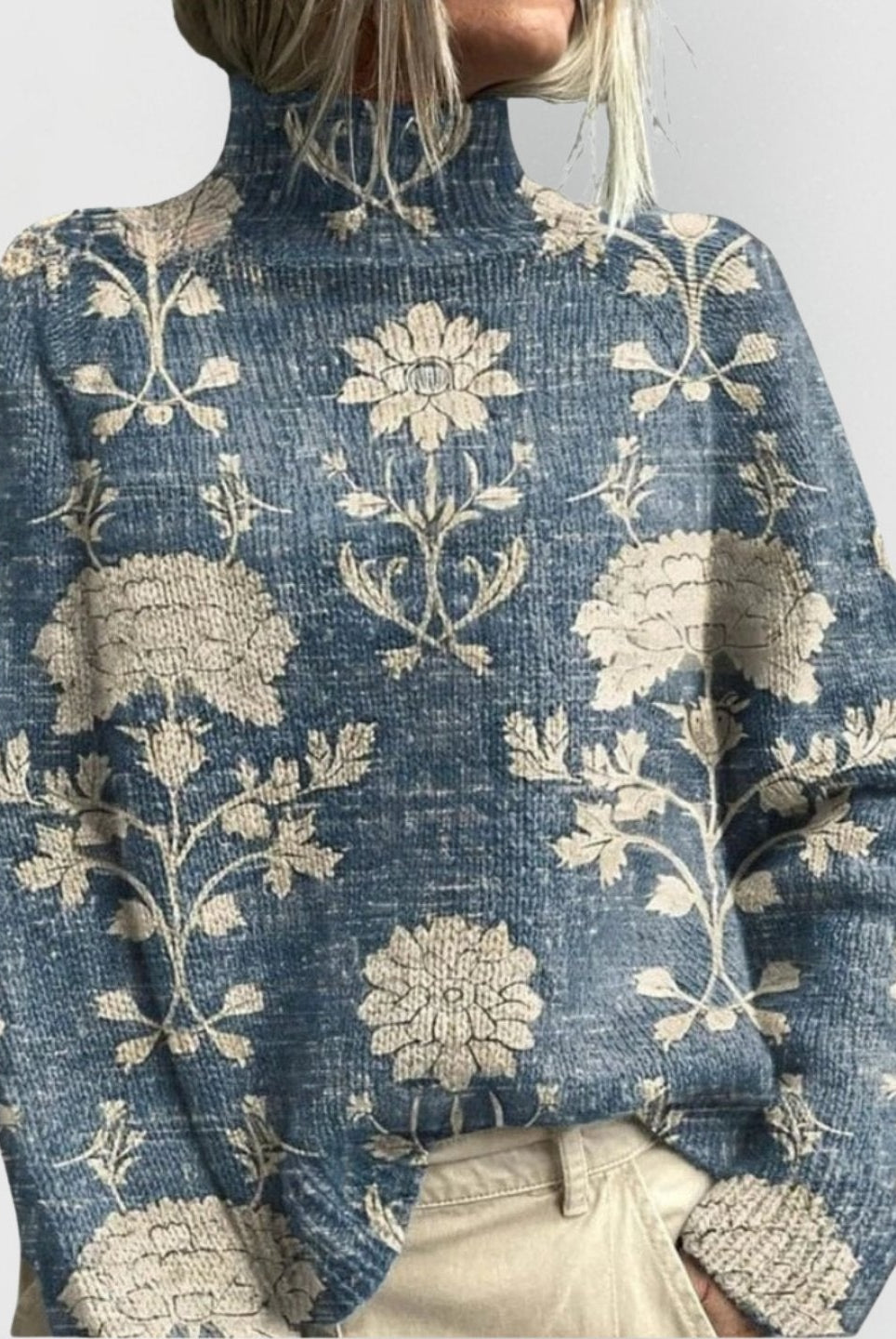 Laia | Jersey de Punto Estampado Floral Mujer Cuello Alto Oversize