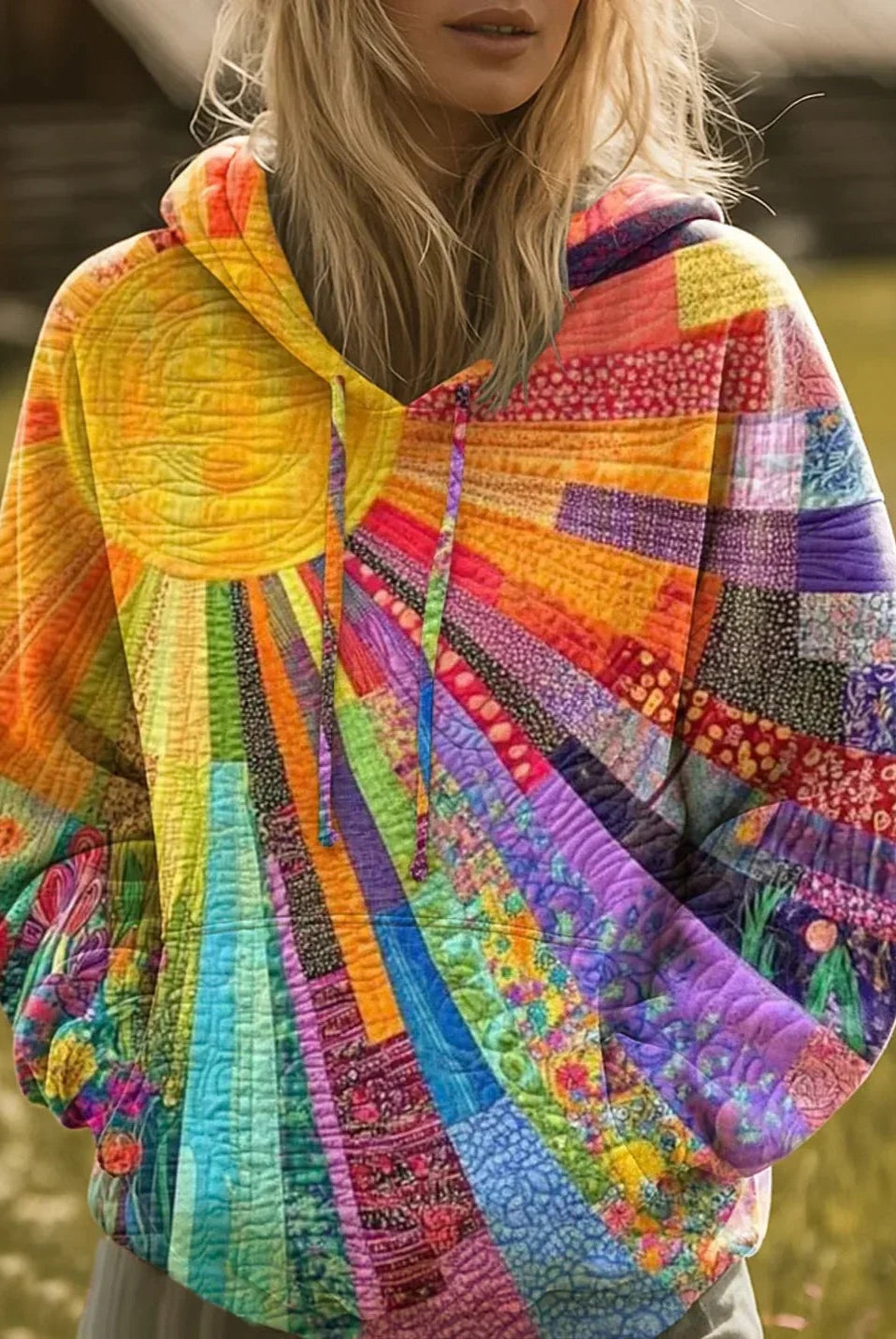 Laia | Sudadera con Capucha Mujer Estampado Patchwork Oversize