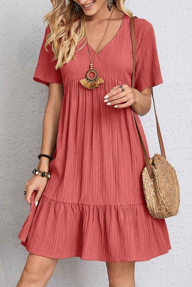 Laia | Vestido Corto con Volantes Mujer Escote V Manga Corta
