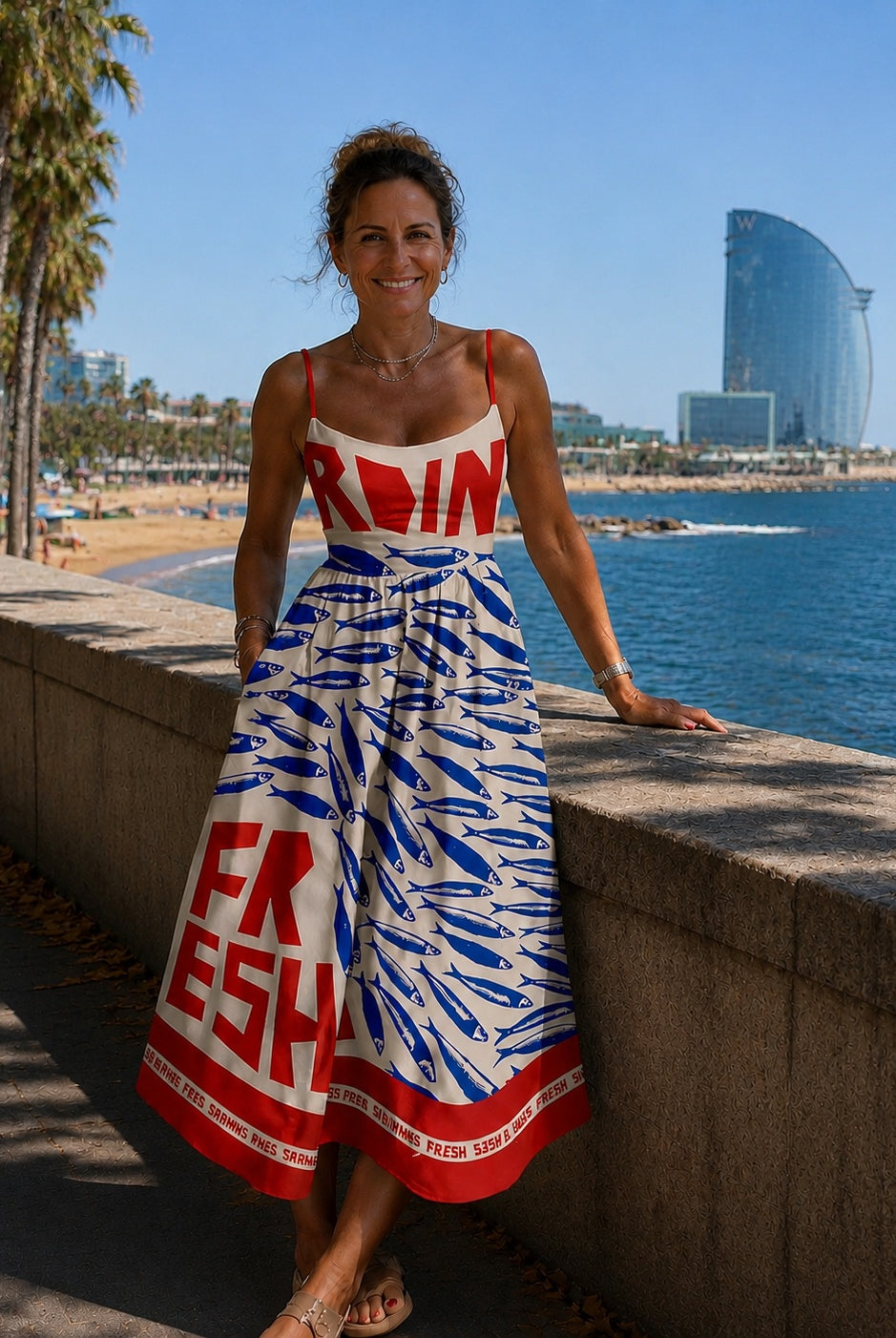 Laia | Vestido Midi Estampado con Tirantes Mujer Falda Vuelo