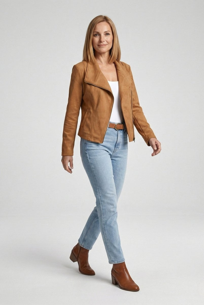 Leire | Chaqueta Motera de Ante Mujer Cierre Asimétrico