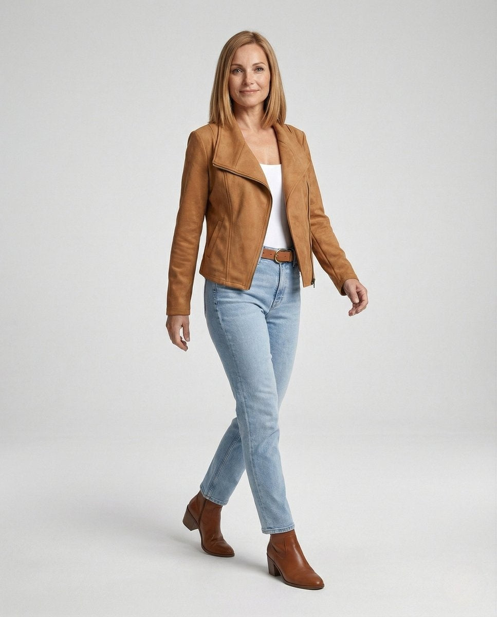 Leire | Chaqueta Motera de Ante Mujer Cierre Asimétrico