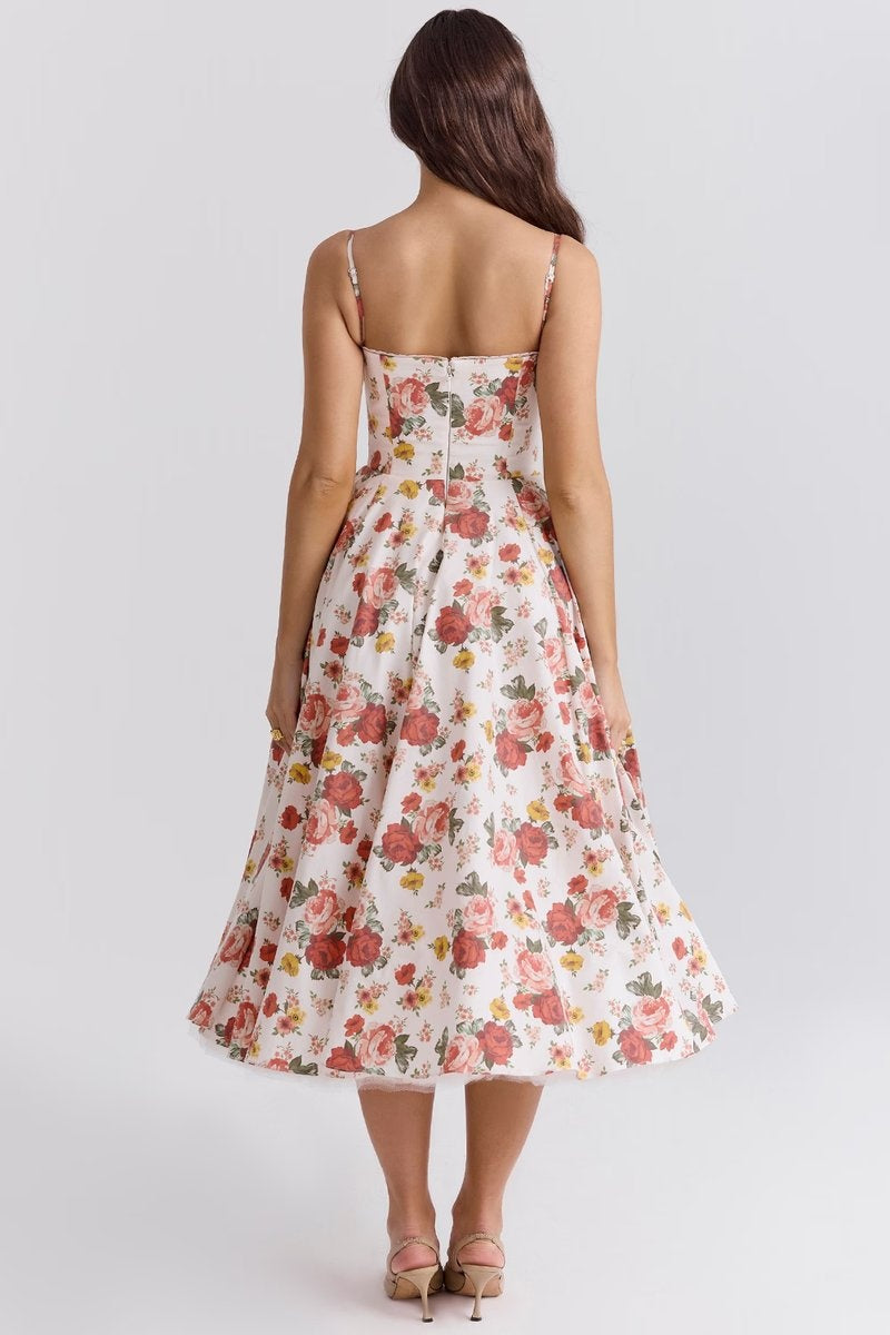 Leire | Vestido de Fiesta Midi Mujer Falda Acampanada Tirantes