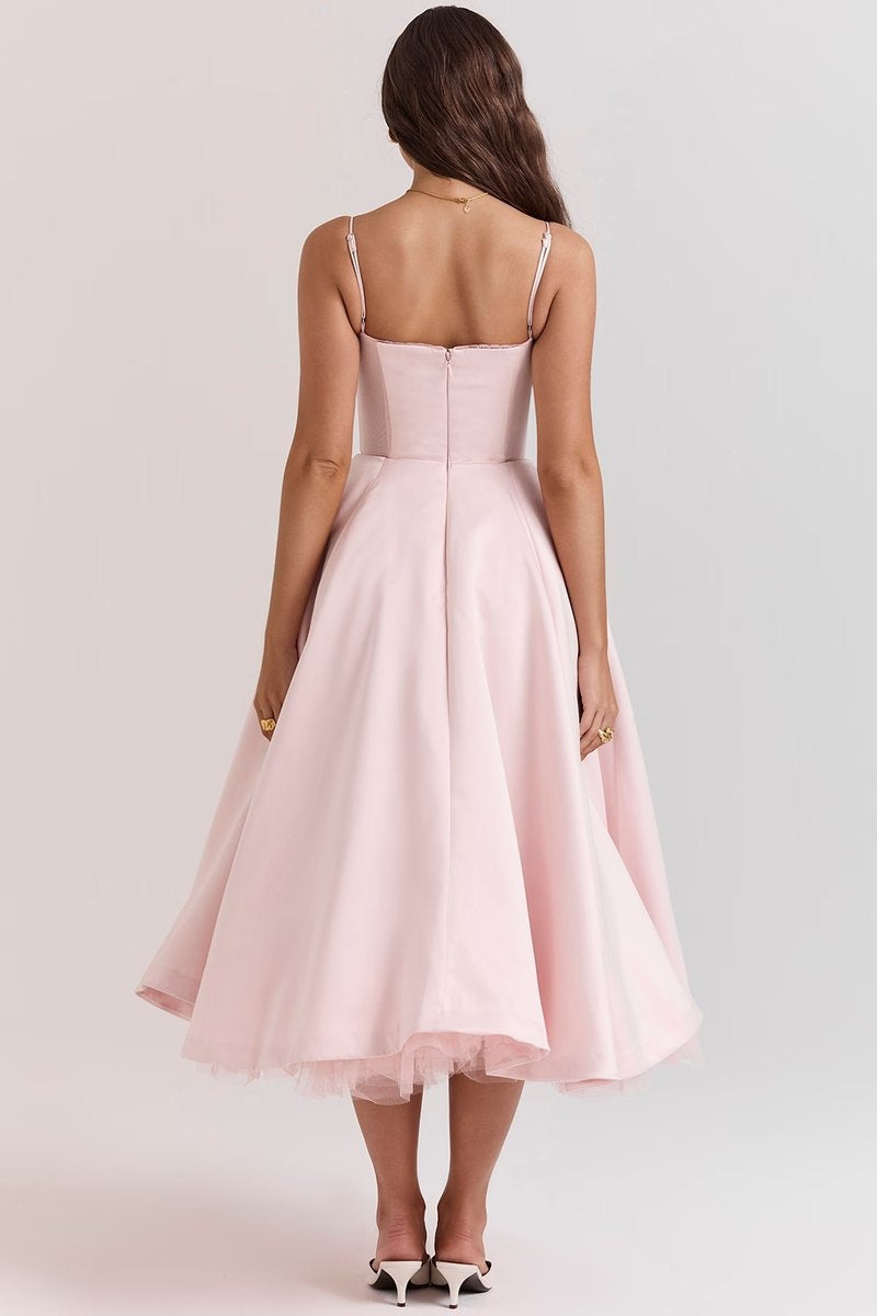 Leire | Vestido de Fiesta Midi Mujer Falda Acampanada Tirantes