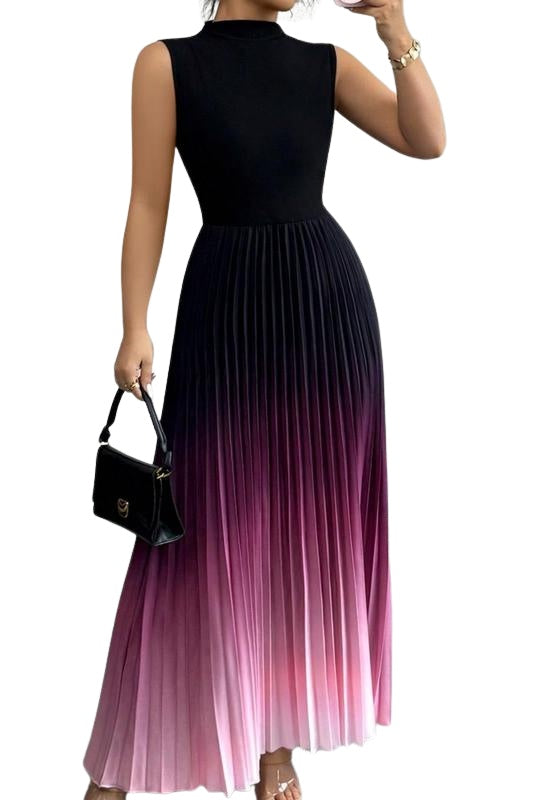 Leire | Vestido Largo Plisado Sin Mangas Mujer Cuello Alto