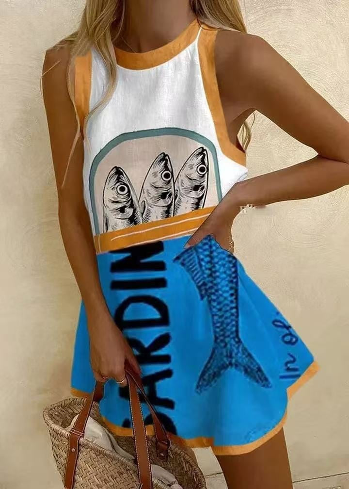 Leticia | Vestido Corto Estampado Marítimo Mujer Sin Mangas
