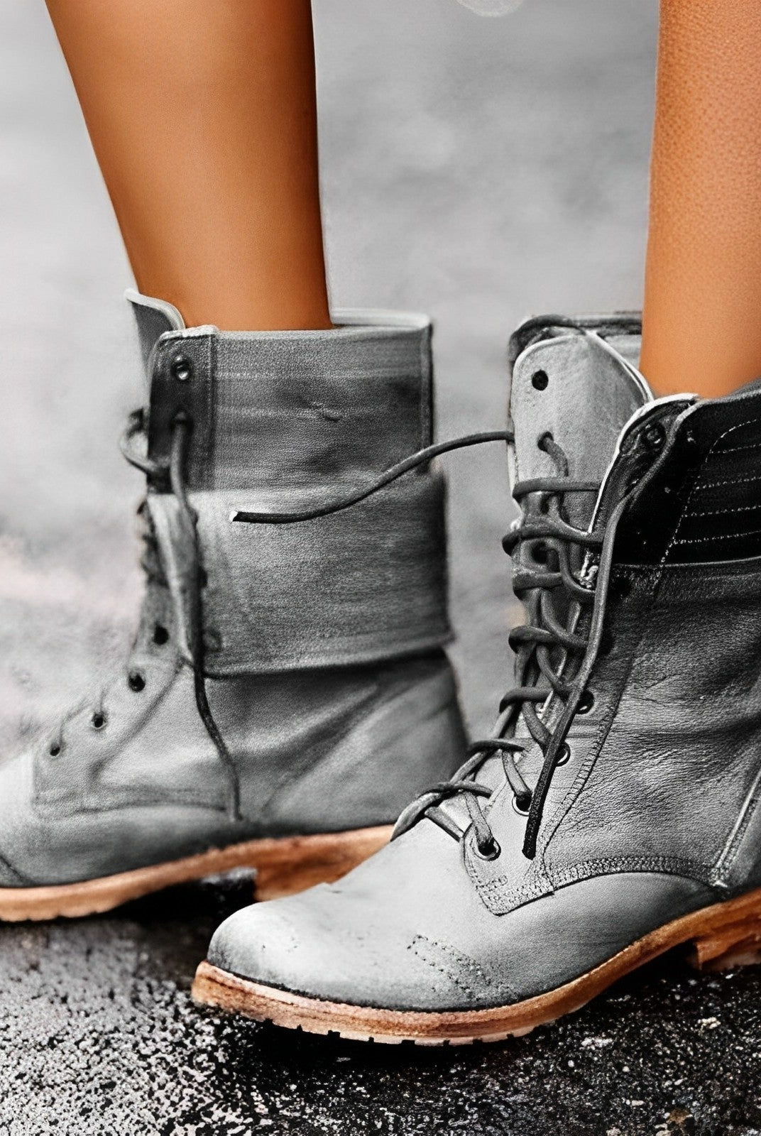 Lidia | Botas Militares de Cuero con Cordones Mujer Caña Media