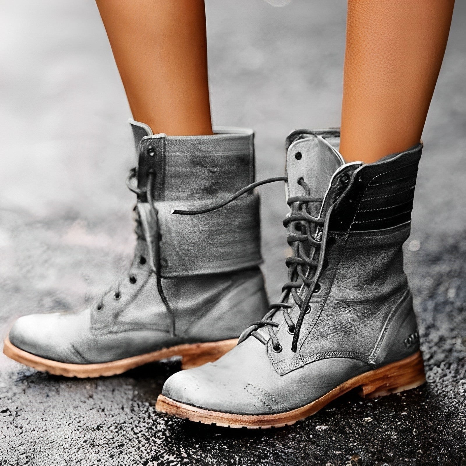 Lidia | Botas Militares de Cuero con Cordones Mujer Caña Media