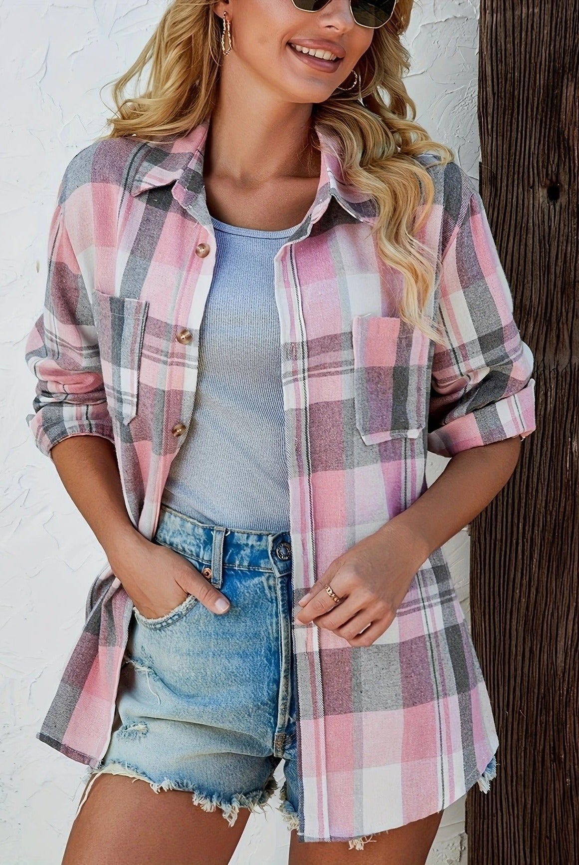 Lidia | Camisa de Cuadros de Algodón Mujer Manga Larga Oversize