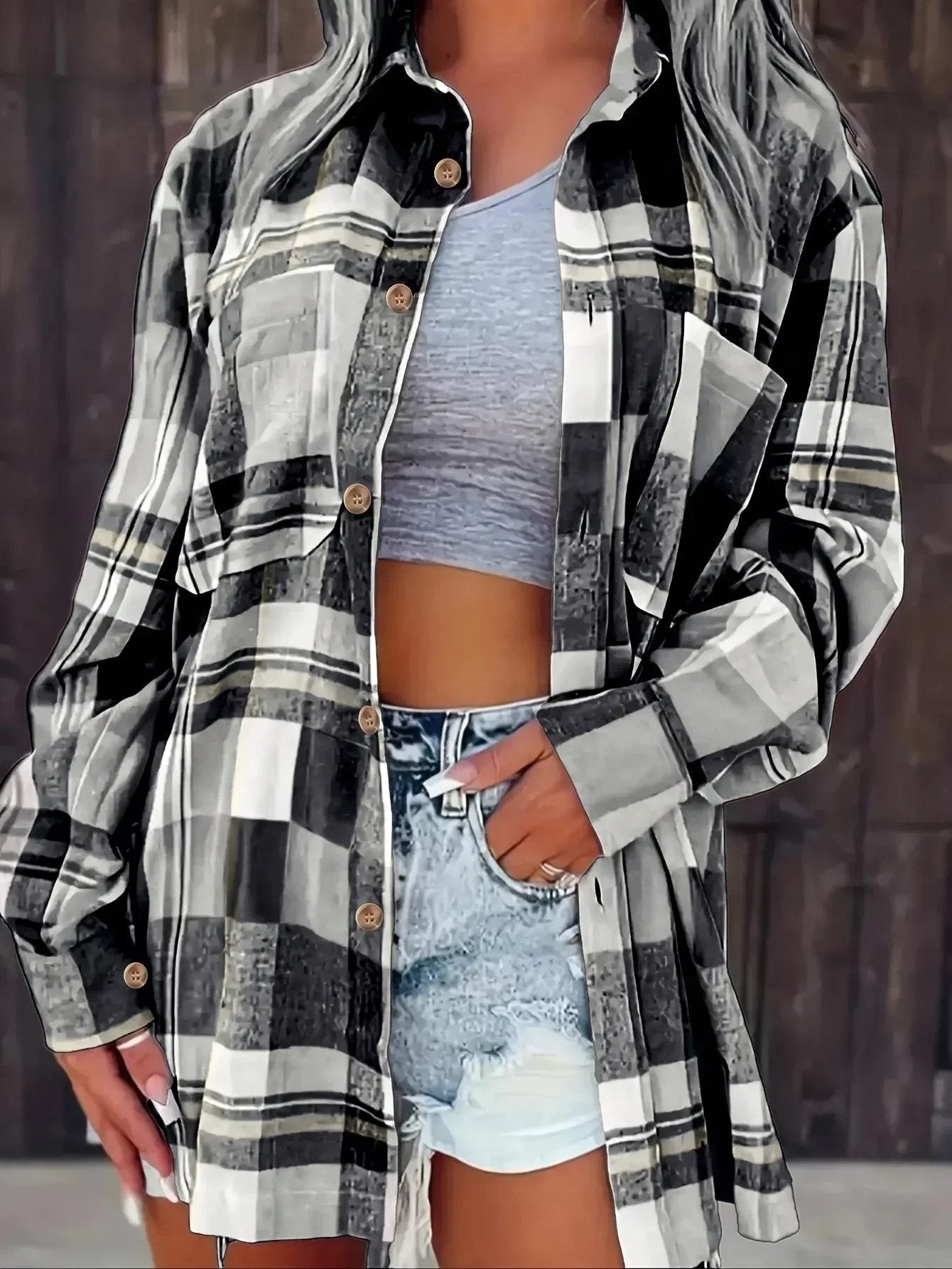 Lidia | Camisa de Cuadros de Algodón Mujer Manga Larga Oversize