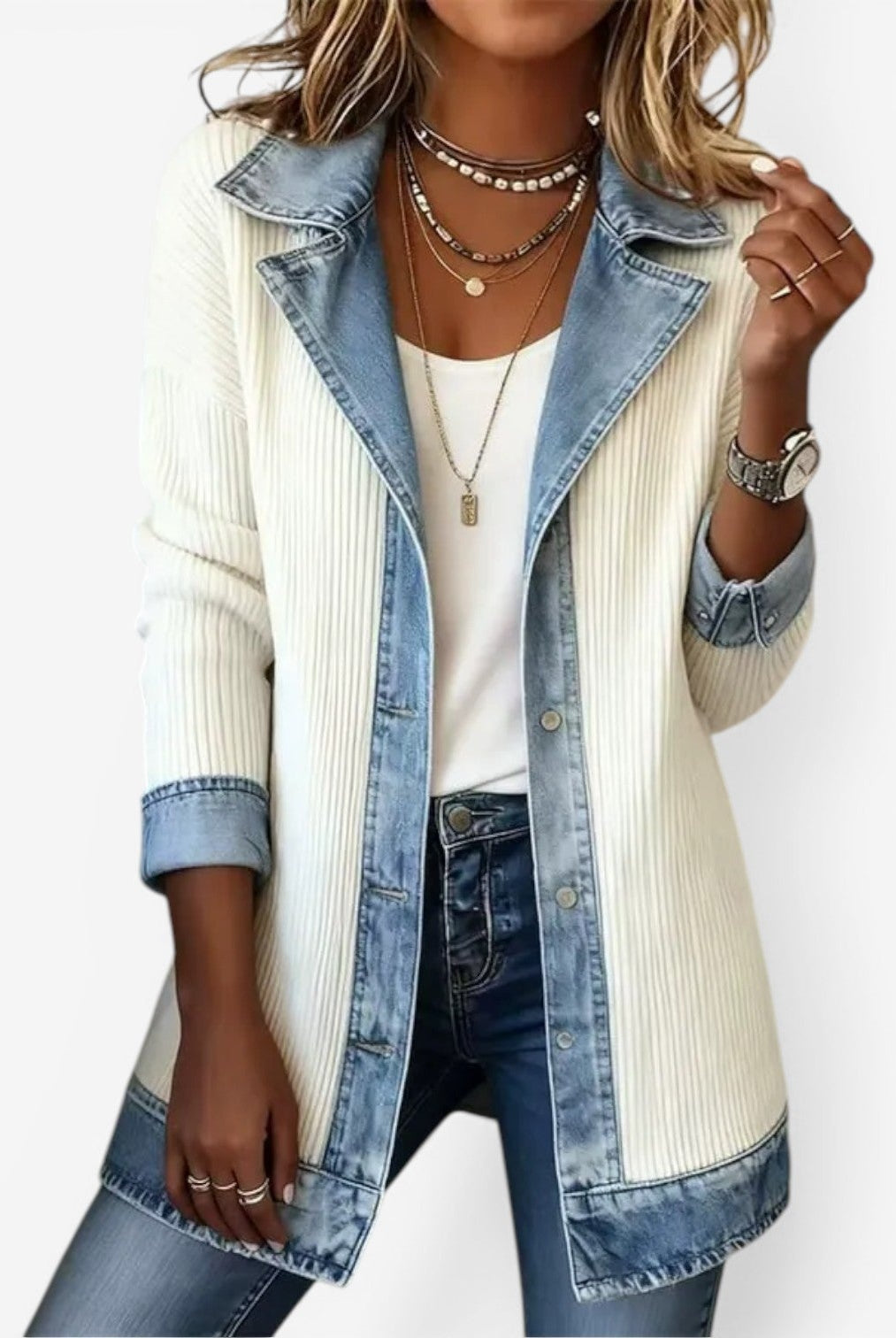 Lidia | Chaqueta Vaquera de Punto Combinada Mujer Manga Larga