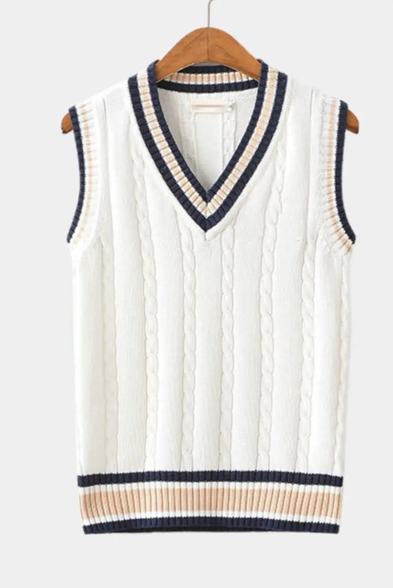 Lidia | Gilet Chaleco de Punto Mujer Cuello V Cable Knit