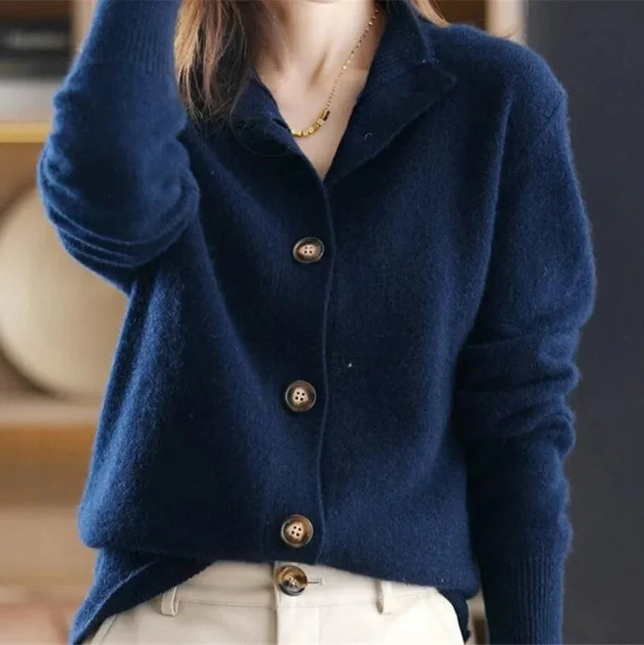 Lidia | Jersey Fino de Lana Mujer Cuello Medio con Botones