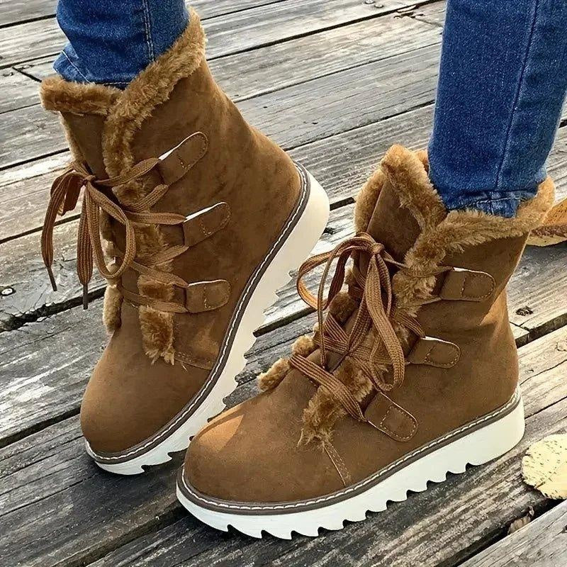 Lola | Botines de Invierno con Forro de Borreguito Mujer Cordones Plataforma