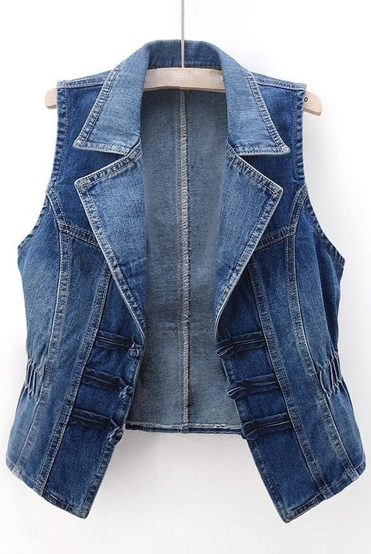 Lola | Chaleco Vaquero Mujer Sin Mangas Cuello Solapa