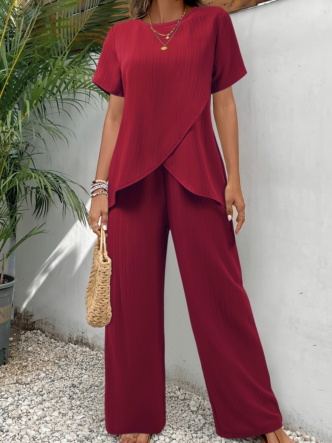 Lola | Conjunto de Dos Piezas Mujer Pantalón Pierna Ancha Plisado