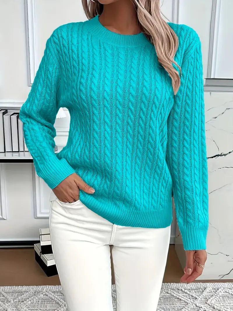 Lola | Jersey de Punto Trenzado Mujer Cuello Redondo Manga Larga