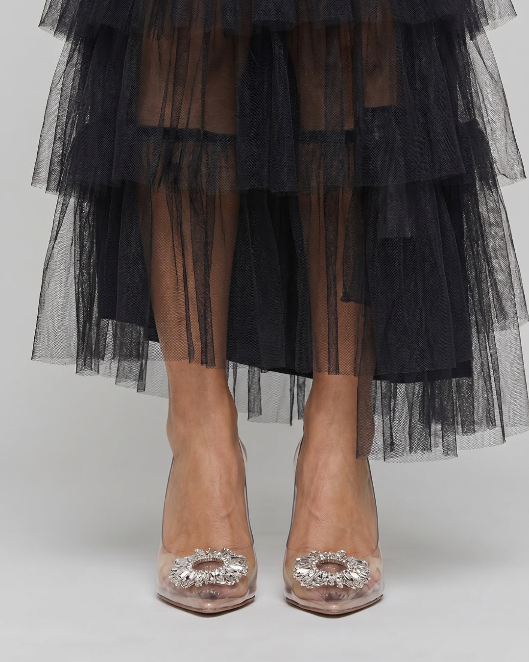 Lola | Mules Tacón Alto Mujer Panel Transparente Strass