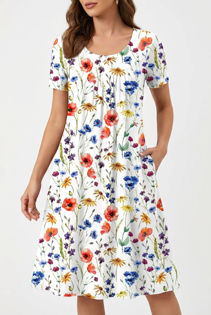Lola | Vestido Floral Mujer Manga Corta Bolsillos Corte A