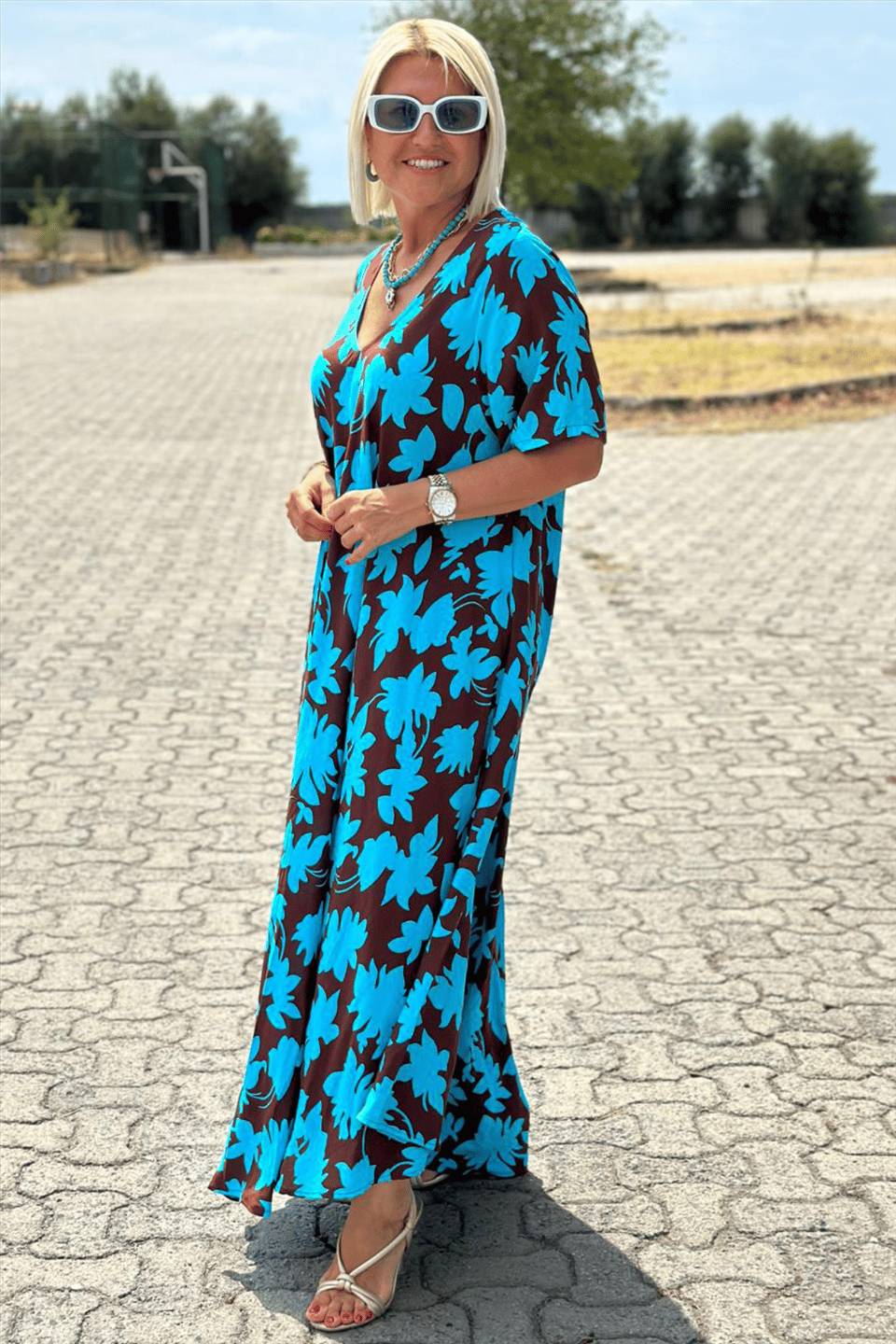 Lola | Vestido Largo Floral Mujer Escote V Manga Corta