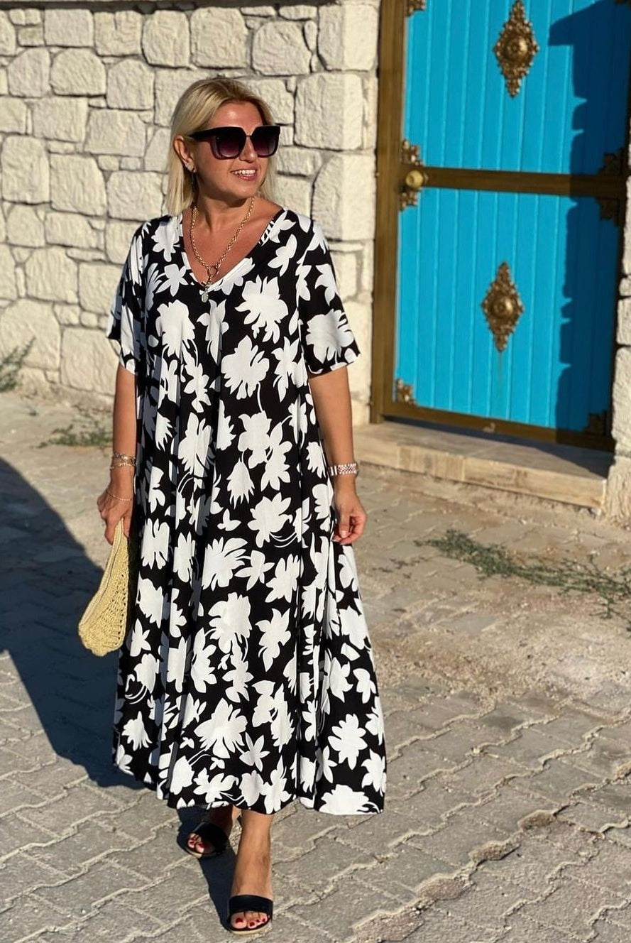 Lola | Vestido Largo Floral Mujer Escote V Manga Corta