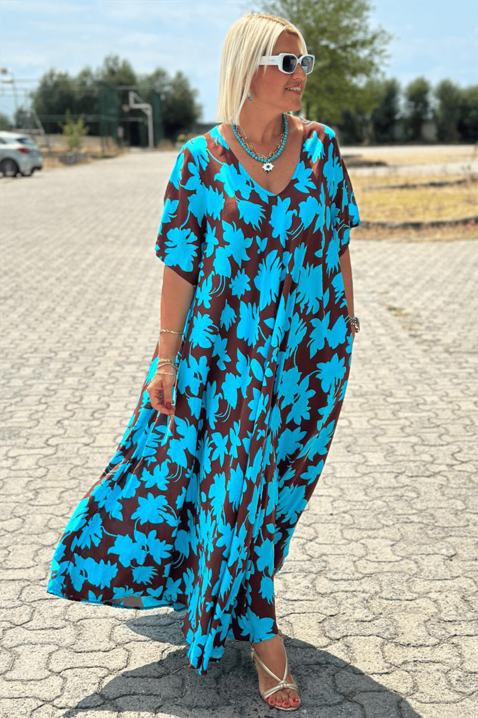 Lola | Vestido Largo Floral Mujer Escote V Manga Corta