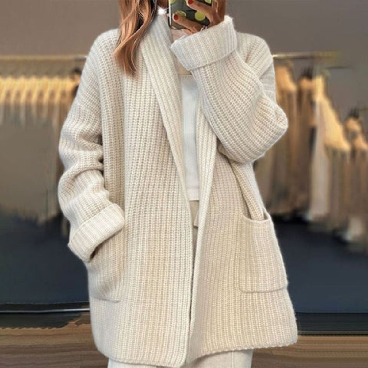 Lorena | Cárdigan de Punto Oversize Mujer Bolsillos Manga Larga