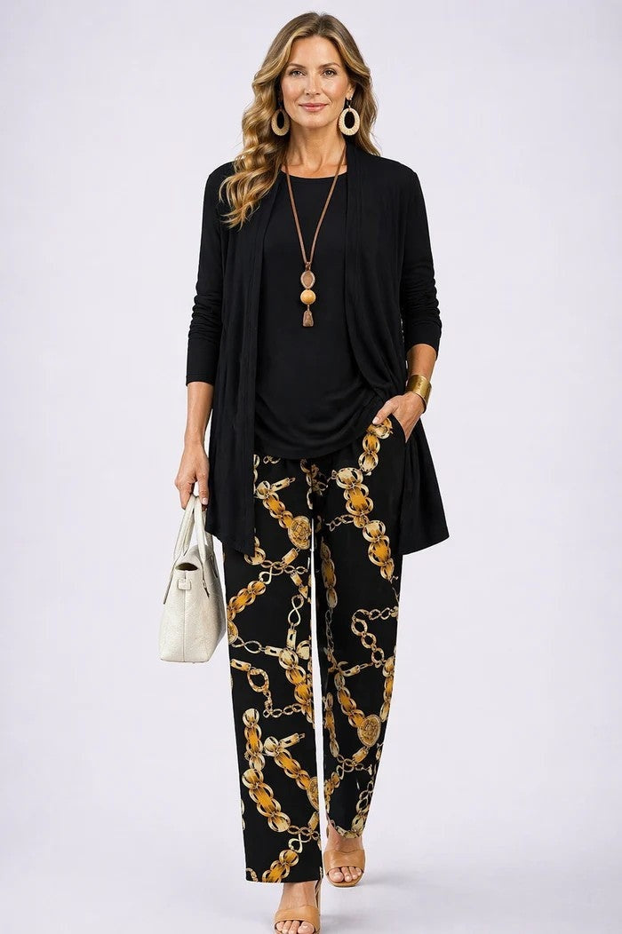 Lorena | Conjunto de 3 Piezas Estampado Tropical Mujer Pantalón Recto