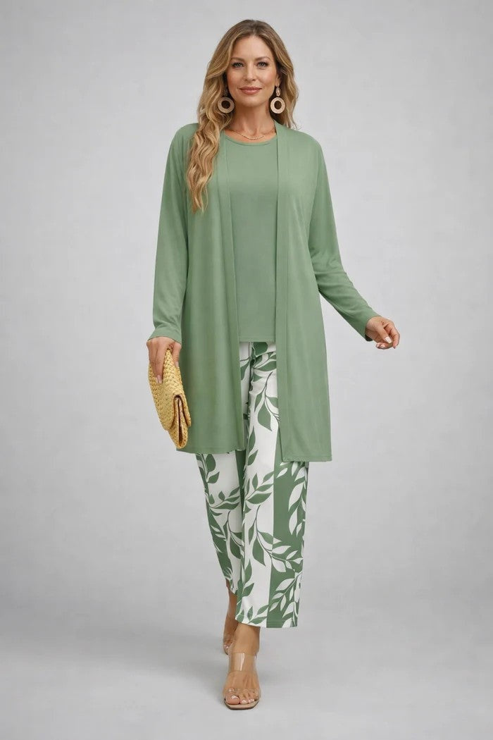 Lorena | Conjunto de 3 Piezas Estampado Tropical Mujer Pantalón Recto