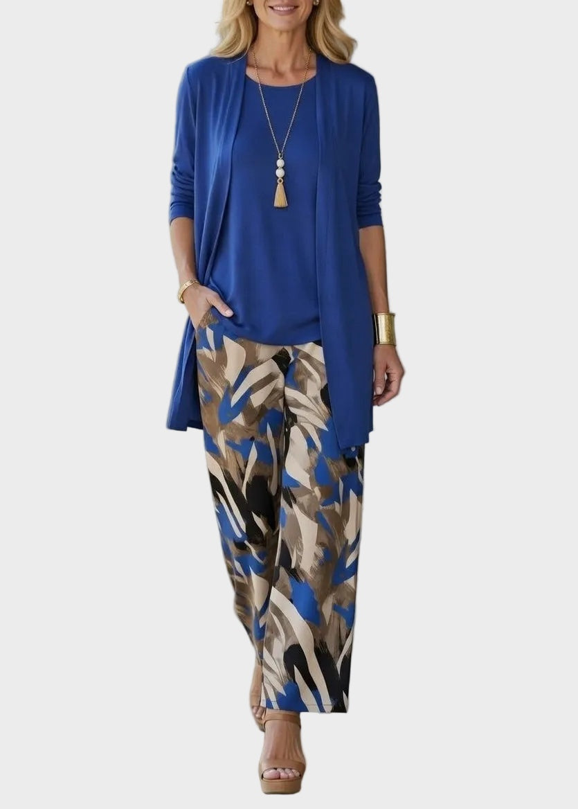 Lorena | Conjunto Elegante de Tres Piezas Mujer Estampado Abstracto